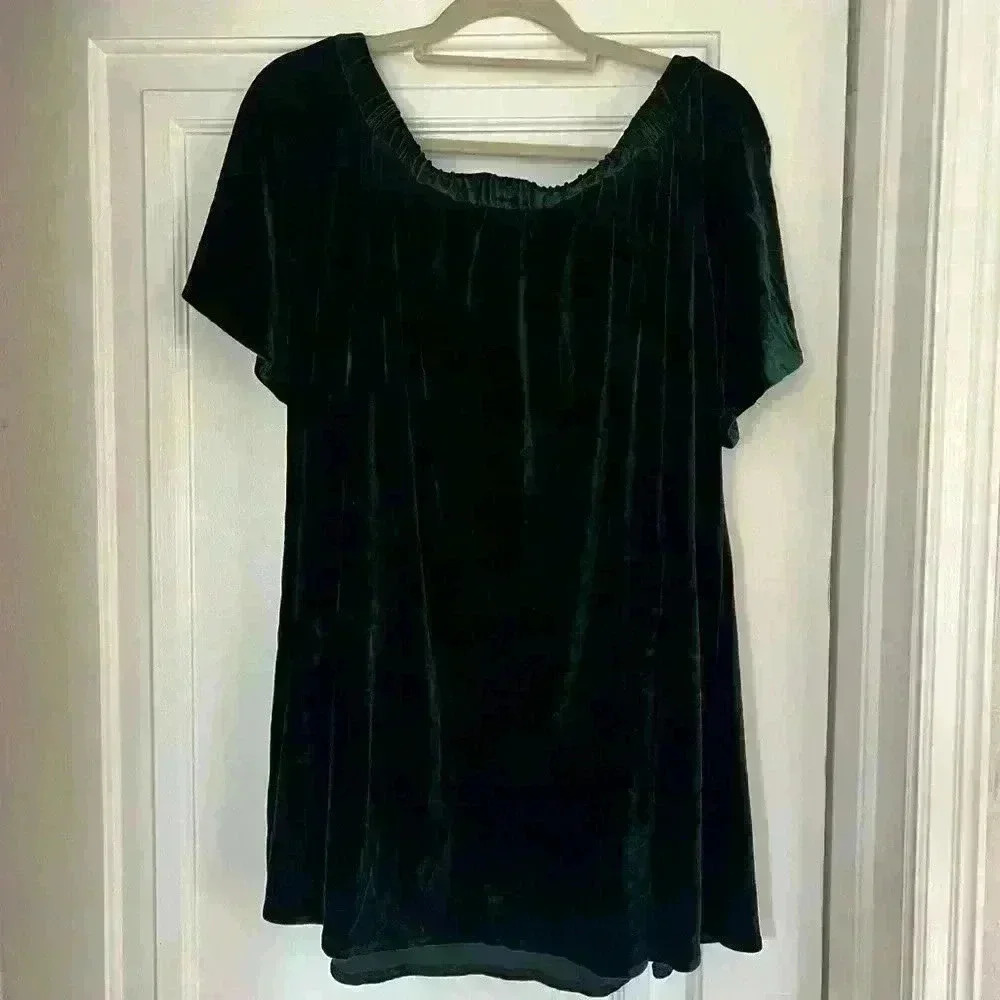 Gianni Bini green velvet babydoll dress off the shoulder mini christmas size L - Picture 7 of 13
